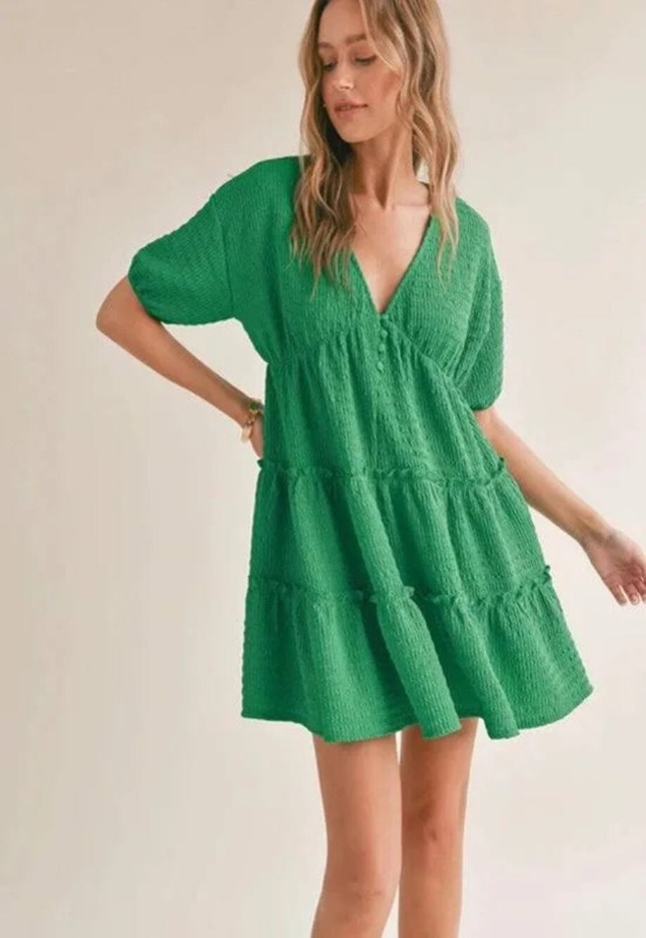 Sadie & Sage So Fresh Tiered Mini Dress Kelly Green